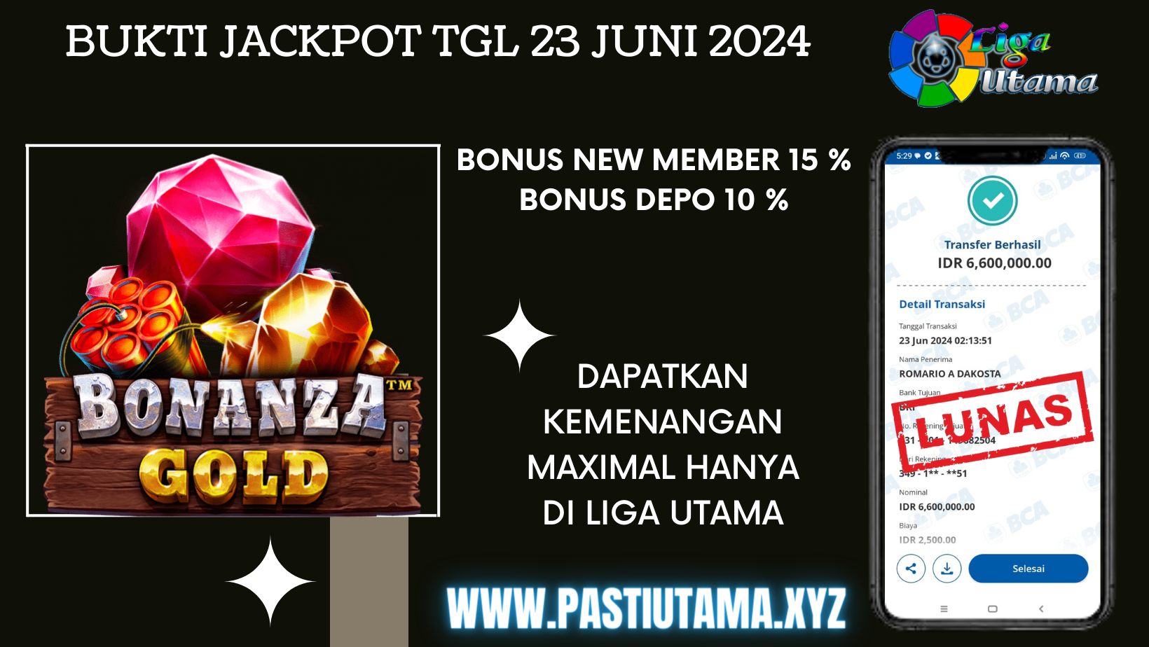 BUKTI JACKPOT LIGA UTAMA 23 JUNI 2024