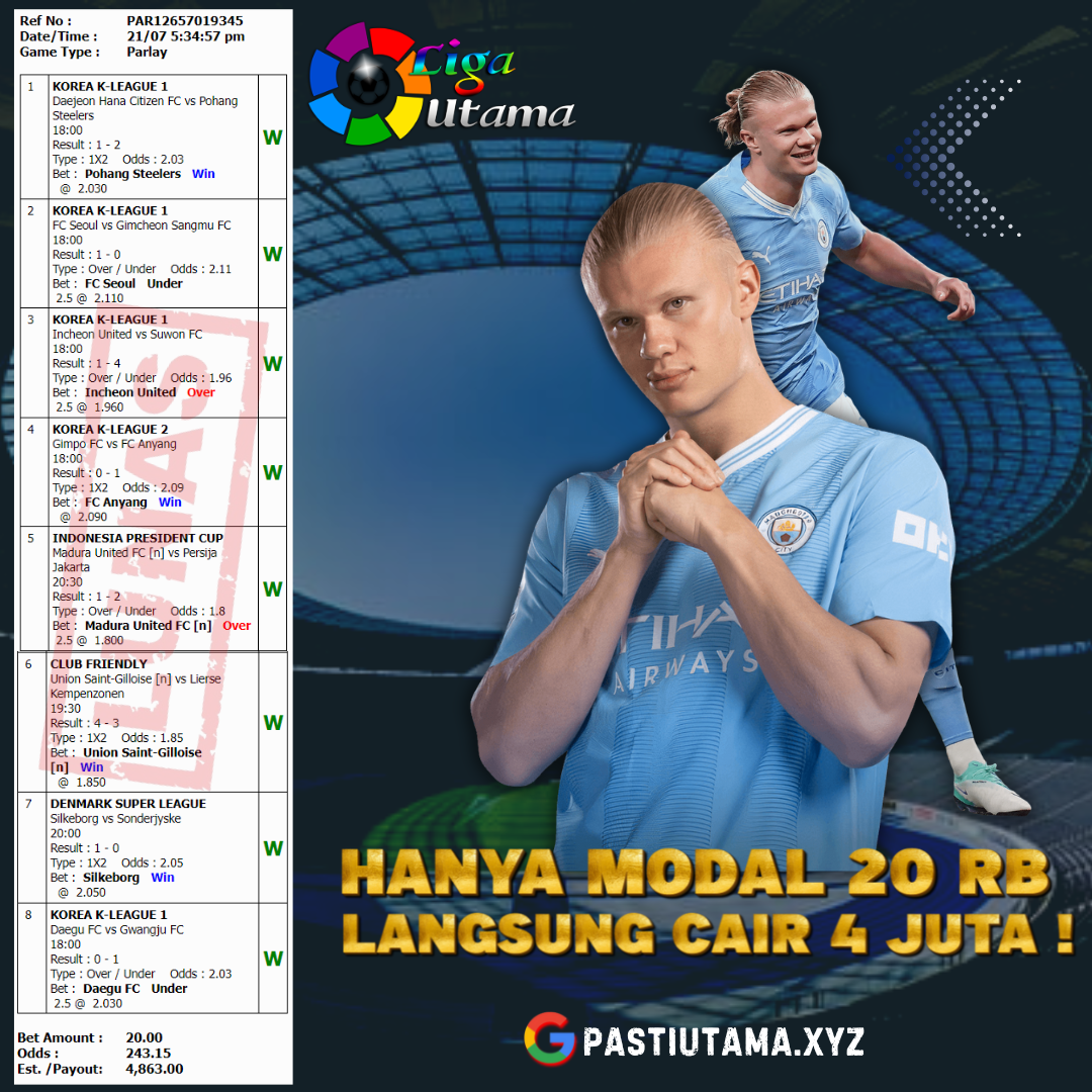 INFO KEMENANGAN MIX PARLAY TGL 22 JULI 2024